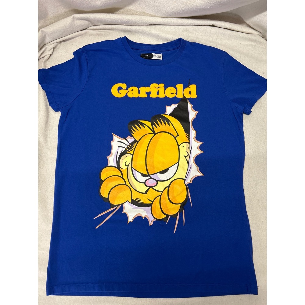 Outfitters Woman Garfield Graphic Tee Blue Short Sleeve Cotton Shirt Small